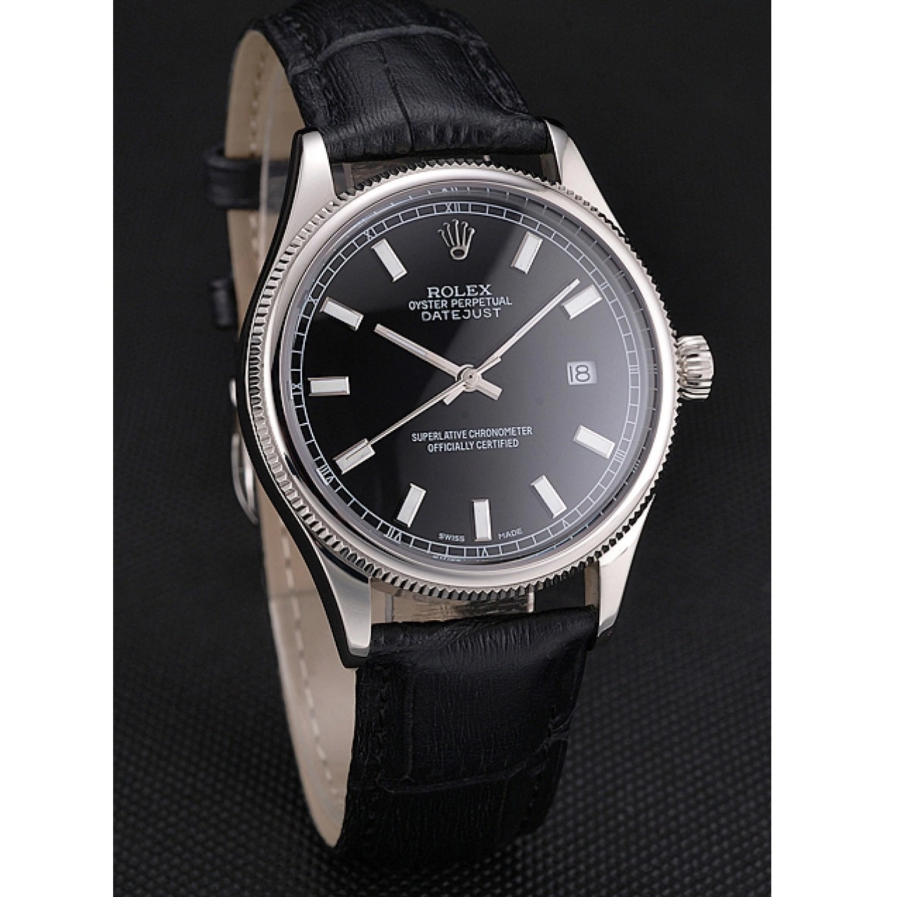 Rolex aaa copy Stainless Rolex Steel Dial Case Bracelet Black Datejust Swiss And 0804